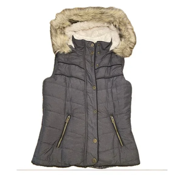 Aeropostale Gray Hooded Puffer Vest - Size XS - Picture 1 of 11